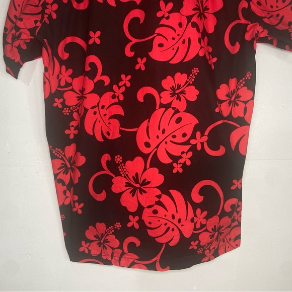 Favant Hawaiian Shirt Mens Medium Red Black Hibiscus Floral Print 100% Cotton - Picture 12 of 15